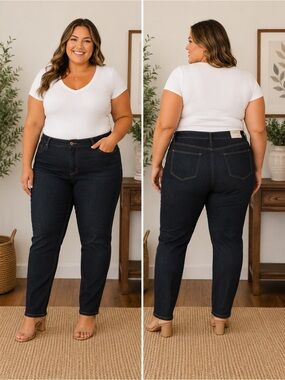NWT Liz Claiborne Women’s Plus Size 18 Boyfriend Jeans Dark Wash Blue 5-Pocket